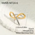 Detaillierte Makroansicht eines zweifarbigen Edelstahl-Schleifenknotenrings mit Abmessungen. - Größe 8 / Gold Silber Zweifarbig Schleife Design (NMSR-M724-6) / Gold-Silber-Kontrast