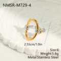Detailansicht eines zweifarbigen Knotenrings aus Edelstahl mit Größenangaben - Größe 6 / Gold Silber Zweifarbig Oval Design (NMSR-M729-4) / Gold-Silber-Kontrast
