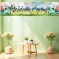 Watercolor spring truck banner with flowers and butterflies for garden decor - 30x120cm