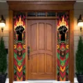 Black History Month porch banners with African totem motifs and a powerful raised fist - African Totem Couplet Style (SDL-004) / 30x150cm Pack