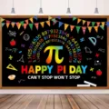Vibrant rainbow Happy Pi Day photography backdrop for math festival school party decorations - 95x75cm