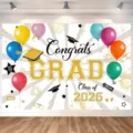 Toile de fond photo Congrats GRAD Classe de 2026 avec ballons et paillettes - Style SBJ-002 (CG-1991515) / 95x75cm