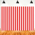 Classic red and white vertical striped photography backdrop for circus themed party events - 180x120cm