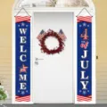 Coppia di striscioni per portico del 4 luglio con stelle e strisce della bandiera USA - Stile SDL-004 / 30x150cm / Welcome e 4 Luglio