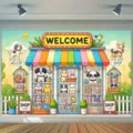 Vibrant cartoon pet shop theme photography backdrop for children's party decoration - SBJ-006