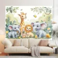 Sfondo fotografico con animali della giungla per decorazione festa di compleanno - SBJ-009 / 95x75cm