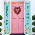 Vibrant summer pool party welcome porch banners with a heart love wreath for door - Summer Welcome Style (SDL-001) / 30x150cm