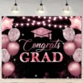 Toile de fond de remise des diplômes rose et noir élégante avec bonnet scintillant - 95x75cm / Noir Rose