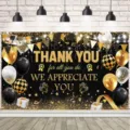 Black and gold Thank You photography backdrop with glitter balloons for party decorations - Black And Gold (SBJ-005)