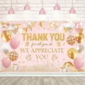 Pink and gold Thank You backdrop with glitter balloons for appreciation party decorations - Pink (SBJ-001) / 95x75cm