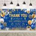 Blue and gold Thank You photography backdrop with glitter balloons for appreciation parties - Dark Blue (SBJ-003) / 95x75cm