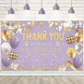 Purple Thank You backdrop with gold glitter balloons and festive party decorations - Lavender Purple (SBJ-004) / 95x75cm