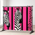 Sfondo fotografico zebrato leopardo rosa e nero per decorazioni di feste e studi foto - 95x75cm