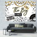 Hip-hop 1st birthday photography backdrop with boombox and crown design - 95x75cm