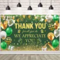 Green and gold thank you theme photography backdrop with glitter balloons and stars - Deep Green Style (SBJ-002) / 95x75cm