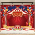 Vintage circus thema fotografie achtergrond met rood tent ontwerp voor carnaval feest podium - 95x75cm