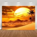 Vibrant desert sunset photography backdrop with palm trees for professional studio decor - Desert Sunset Style (SBJ-003) / 95x75cm