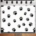 Weißer Fotohintergrund mit schwarzen Pfotenabdrücken, 2D-Flachdesign für Haustierpartys - Schwarz-weißes Pfotenabdruck-Muster (SBJ-005) / 95x75cm / Weiß