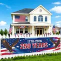 Outdoor USA 250th anniversary decorative banner 1776-2026 featuring eagles and stars - Eagle Anniversary Style (SHF-007) / 30x120cm (Punched with Rope)