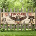 Commemorative 250th anniversary American banner featuring eagle and liberty bell designs - 250th Anniversary Vintage Style (SHF-010) / 30x120cm (with Rope) Pack / Antique Silver