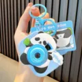 Blue panda shaped projection camera keychain accessory with cute silicone cartoon design - Panda Camera / Blue