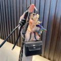 Elegante llavero de mini bolso de cuero PU negro con colgante de perro globo degradado - Negro