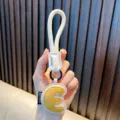 Leather alphabet letter E keychain charm with white lanyard for car keys and bags - Letter E