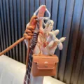 Mini brown PU leather bag keychain charm with balloon dog and heart carabiner - Coffee Color