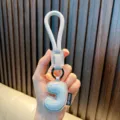 Elegant light blue PU leather letter J keychain featuring a durable braided rope strap - Letter J