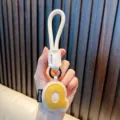 Minimalist yellow leather letter a keychain with white braided rope and black metal ring - Letter Q