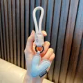 Handheld light blue PU leather keychain with a stitched L-shaped alphabet pendant - Letter V