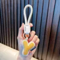 Handcrafted PU leather letter Y keychain bag charm with a white braided cord strap - Letter Y