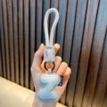 Sky blue leather letter Z keychain with grey braided strap for bag and car key pendant - Letter Z