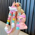 Porte-clés licorne rose mignon avec perles macaron pour sacs - Rose