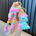 Porte-clés licorne mignon aux couleurs macaron avec perles colorées pour sacs et clés - Vert