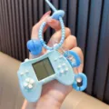 Mini retro Tetris game console keychain controller shaped in light blue for kids toy - Blue