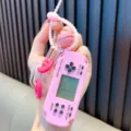 Portachiavi console di gioco Tetris retrò rosa con cordino di perline - Rosa