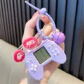Purple retro mini Tetris handheld game machine keychain toy for kids and gifts - Purple