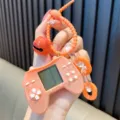 Orange retro mini Tetris handheld game console keychain with bell and silicone strap - Orange