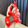 Creative retro red mini handheld Tetris game console keychain with red bell accessory - Red