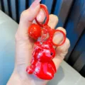 Shiny red electroplated acrylic unicorn keychain with matching bell for bag accessories - Red