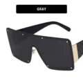 Oversized gray shield sunglasses with rivet details and textured temples - Gray Lens Black Frame (8003) / All Grey Style