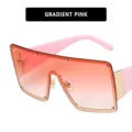 Oversized square sunglasses with gradient pink lenses and studded metal frame details - Pink Temple Rivet Decor (8003) / Gradient Pink