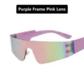 Futuristic rimless shield sunglasses with purple frame and iridescent pink lens - Purple Frame Pink Lens