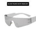 Silver frame wrap-around sunglasses with silver mercury lenses in Y2K punk style - Silver Frame White Mirror Lens