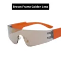 Futuristic punk sunglasses with orange temples and tea-colored reflective gold film lens - Tea Frame Gold Lens