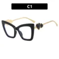 Elegante montura de gafas cat-eye negra con detalles de corazón y lentes de luz azul - C1-Marco Negro Brillante Corazón Negro Lente Blanca