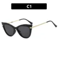 Modern black cat-eye glasses frame with sleek gold metal temples in variant C1 - Shiny Black Full Gray