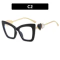 Montura de gafas cat-eye de moda con decoración de corazón en negro y dorado anti-luz azul - C2-Marco Negro Brillante Corazón Negro Blanco Lente Blanca