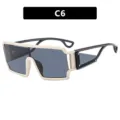 Retro hollow out sunglasses, black and white frame variant C6, stylish square designer eyewear. - Creamy White Gray Lens